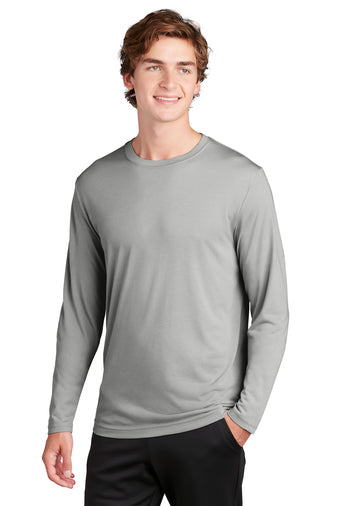 st450LS Sport Tek Performance Poly Long Sleeve in Dark Smoke Grey (33pcs 2 color screenprint)